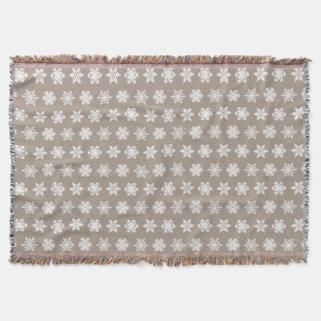 Ikat Snowflakes - Taupe tan and white Throw Blanket (Front)