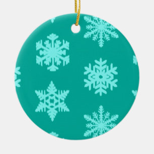 Ikat Snowflakes - Turquoise and aqua Ceramic Tree Decoration
