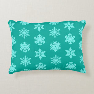 Ikat Snowflakes - Turquoise and aqua Decorative Cushion
