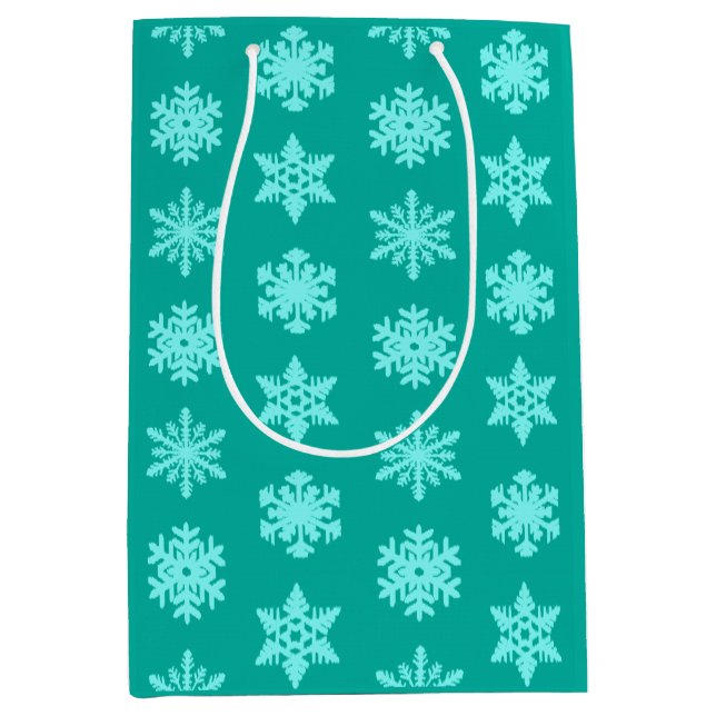 Ikat Snowflakes - Turquoise and aqua Medium Gift Bag (Front)