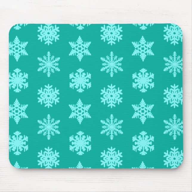 Ikat Snowflakes - Turquoise and aqua Mouse Pad (Front)