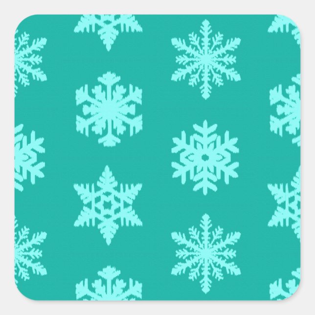 Ikat Snowflakes - Turquoise and aqua Square Sticker (Front)
