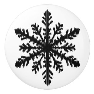 Ikat Snowflakes - White and black Ceramic Knob