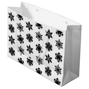 Ikat Snowflakes - White and black Large Gift Bag