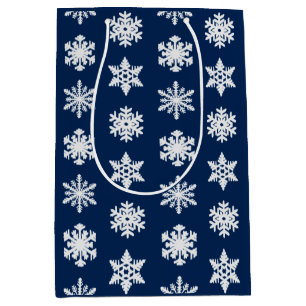 Ikat Snowflakes - White and Dark Navy Blue Medium Gift Bag