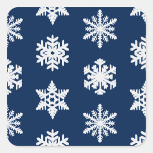 Ikat Snowflakes - White and Dark Navy Blue Square Sticker
