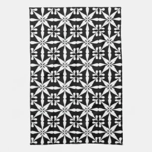 Ikat Star Pattern, Black and White Tea Towel
