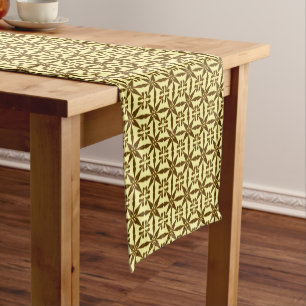 Ikat Star Pattern, Brown and Yellow Short Table Runner