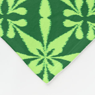 Ikat Star Pattern - Dark Green Fleece Blanket