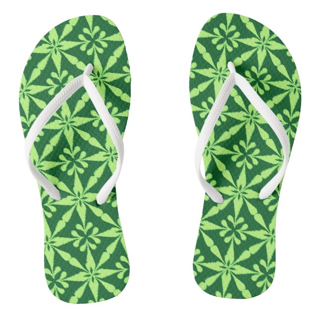 Ikat Star Pattern - Dark Green Jandals (Footbed)