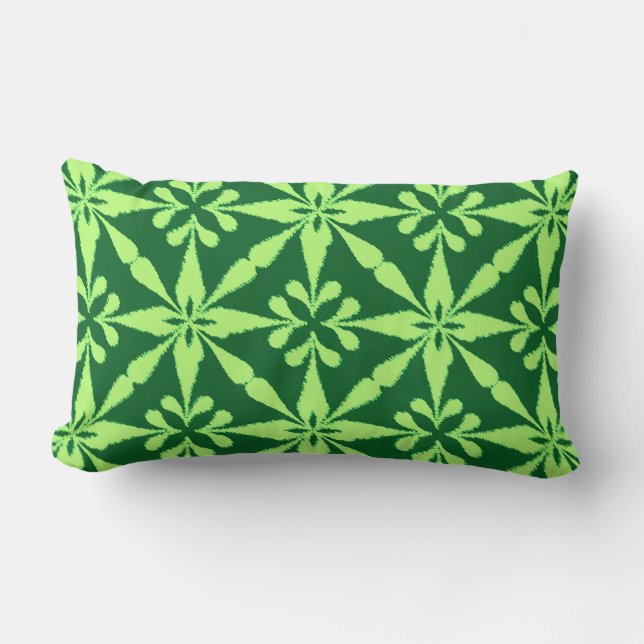 Ikat Star Pattern - Dark Green Lumbar Cushion (Front)