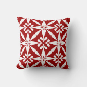 Ikat Star Pattern - Dark Red and White Cushion