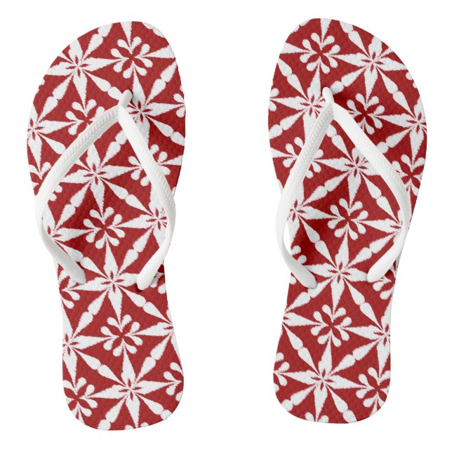 Ikat Star Pattern - Dark Red and White Jandals (Footbed)