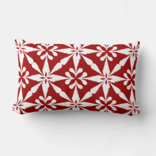 Ikat Star Pattern - Dark Red and White Lumbar Cushion