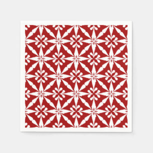 Ikat Star Pattern - Dark Red and White Napkin