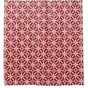 Ikat Star Pattern - Dark Red and White Shower Curtain