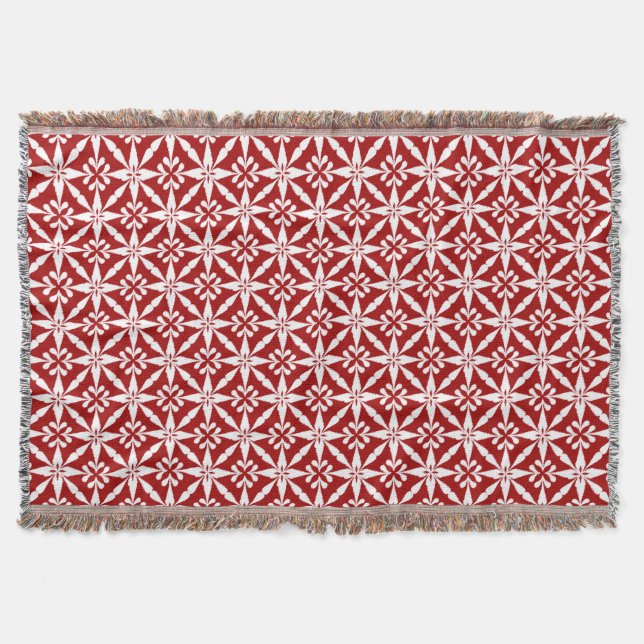 Ikat Star Pattern - Dark Red and White Throw Blanket (Front)