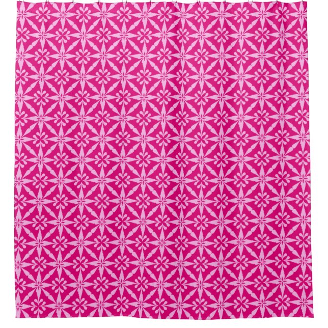 Ikat Star Pattern - Fuchsia Pink Shower Curtain (Front)