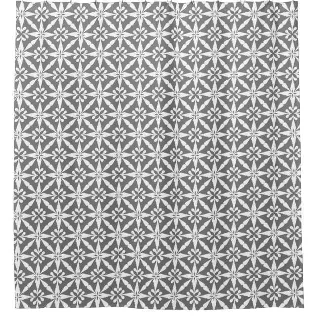Ikat Star Pattern - Grey / Grey and White Shower Curtain (Front)