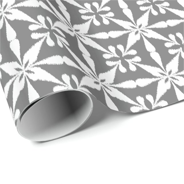 Ikat Star Pattern - Grey / Grey and White Wrapping Paper (Roll Corner)