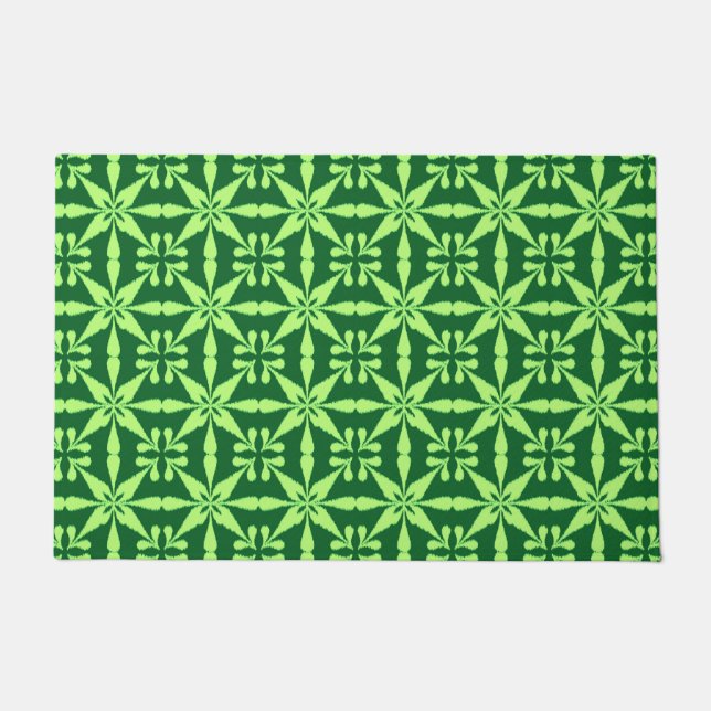 Ikat Star Pattern, Lime and Dark Green Doormat (Front)