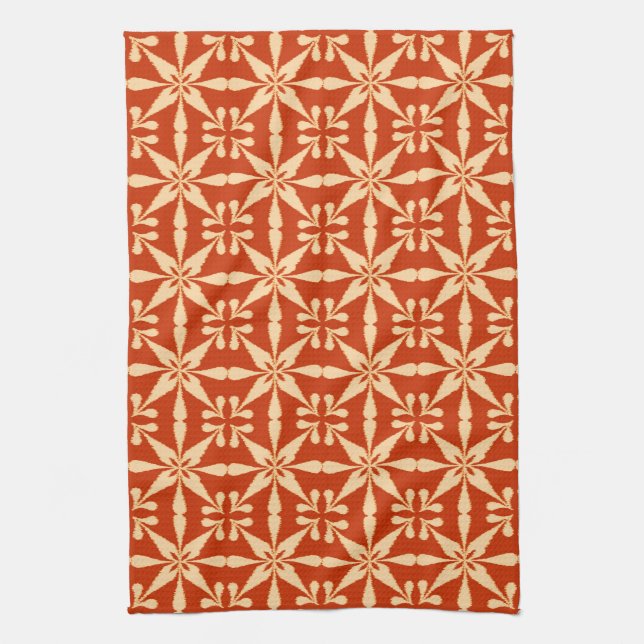 Ikat Star Pattern, Mandarin Orange Tea Towel (Vertical)