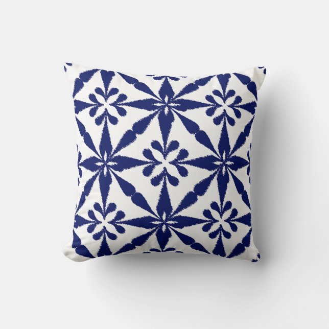 Ikat Star Pattern - Navy Blue and White Cushion (Front)