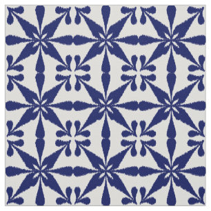 Ikat Star Pattern - Navy Blue and White Fabric