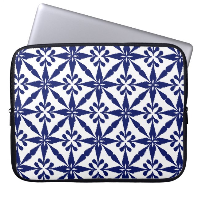 Ikat Star Pattern - Navy Blue and White Laptop Sleeve (Front)