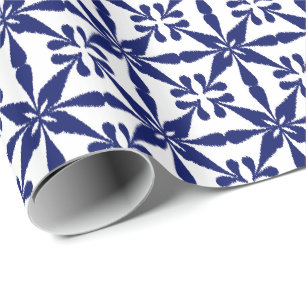 Ikat Star Pattern - Navy Blue and White Wrapping Paper