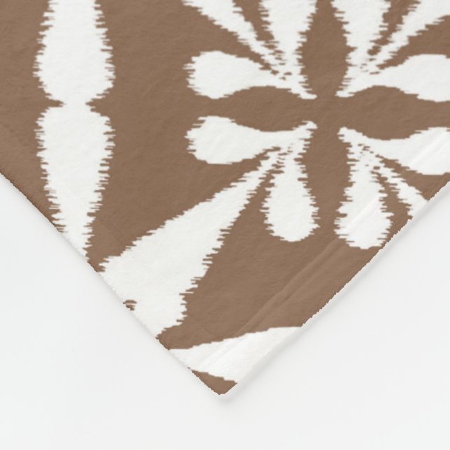 Ikat Star Pattern - Taupe Tan and White Fleece Blanket (Corner)