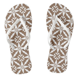 Ikat Star Pattern - Taupe Tan and White Jandals