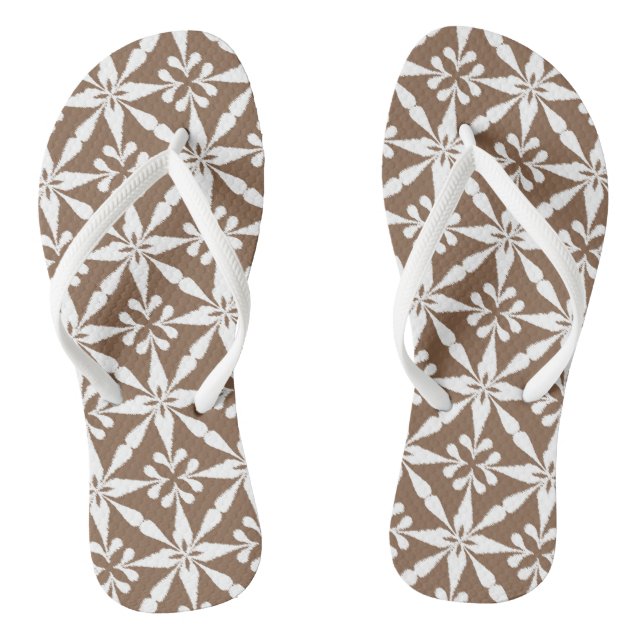 Ikat Star Pattern - Taupe Tan and White Jandals (Footbed)