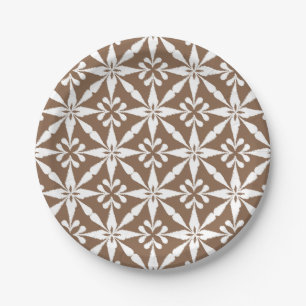 Ikat Star Pattern - Taupe Tan and White Paper Plate