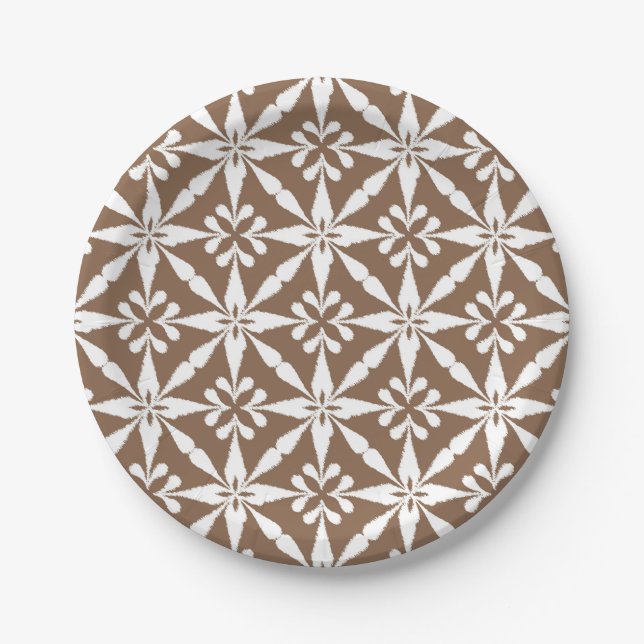 Ikat Star Pattern - Taupe Tan and White Paper Plate (Front)