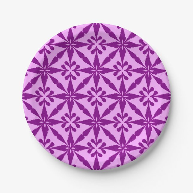 Ikat Star Pattern - Violet and Orchid Paper Plate (Front)