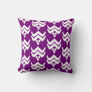 Ikat stylised floral - amethyst purple and white cushion