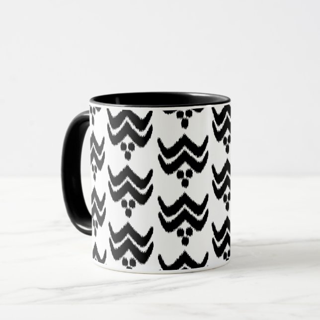 Ikat Stylised Floral - Black and White Mug (Front Left)