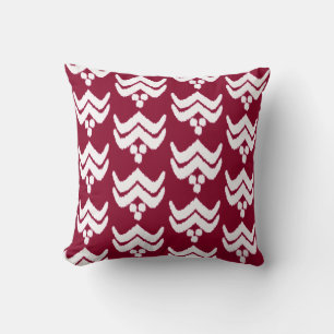 Ikat stylised floral - burgundy and white cushion