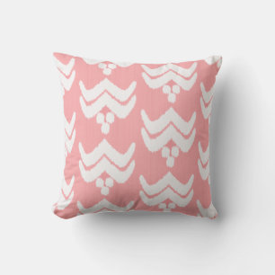 Ikat stylised floral - coral pink and white cushion