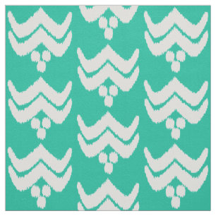 Ikat stylised floral - turquoise and white fabric