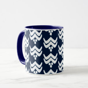 Ikat Stylized Floral - Indigo Blue and White Mug