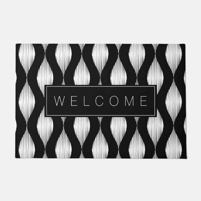 Ikat textile pattern custom welcome door mat (Front)