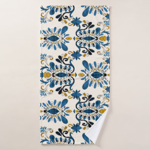 Ikat tie-dye, tribal watercolor bath towel