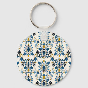 Ikat tie-dye, tribal watercolor key ring