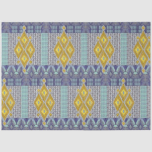 IKAT Vintage Rug Antique Tribal Blue and Yellow Tissue Paper