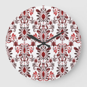 Ikat Watercolor: Tribal Ethnic Seamless. Large Clock