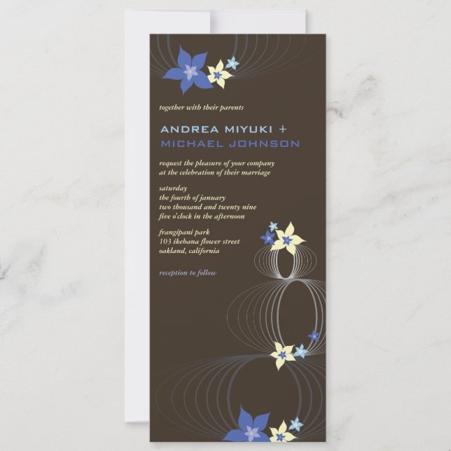 Ikebana Blue Frangipani Tropical Wedding Invite (Front)