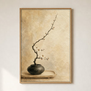 Ikebana Branch in a Dark Vase Watercolour Poster