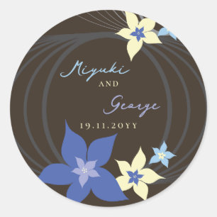 Ikebana Frangipani Blue Tropical Flower Wedding Classic Round Sticker